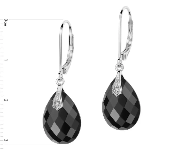 Kolczyki z białego złota z diamentami i onyksami - próba 585