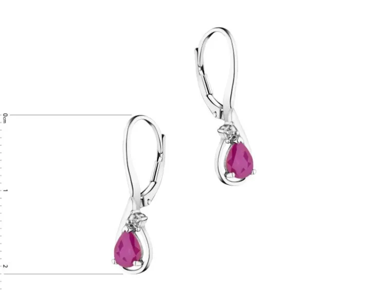 Kolczyki z białego złota z diamentami i rubinami - próba 585