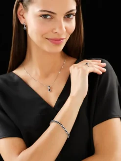 Kolczyki z białego złota z brylantami i szafirami - próba 585