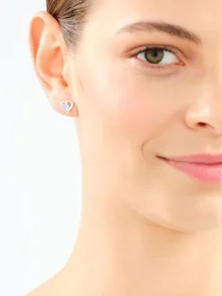 Kolczyki z białego złota z diamentami i topazami - serca - próba 585