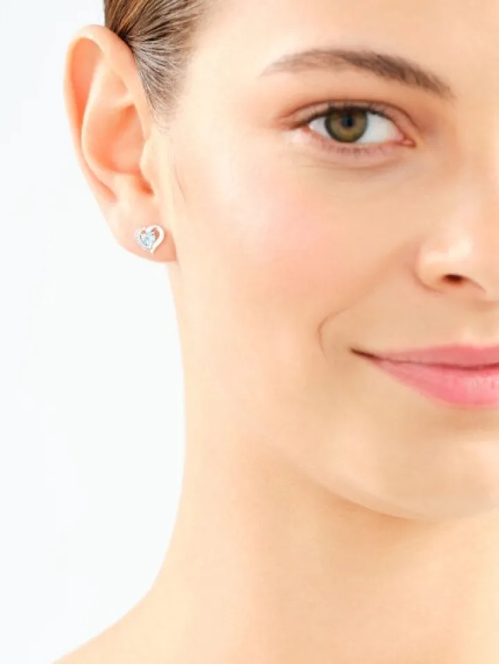 Kolczyki z białego złota z diamentami i topazami - serca - próba 585