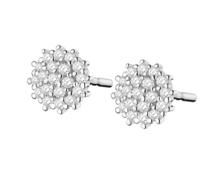 Kolczyki z białego złota z diamentami - 0,09 ct - próba 585