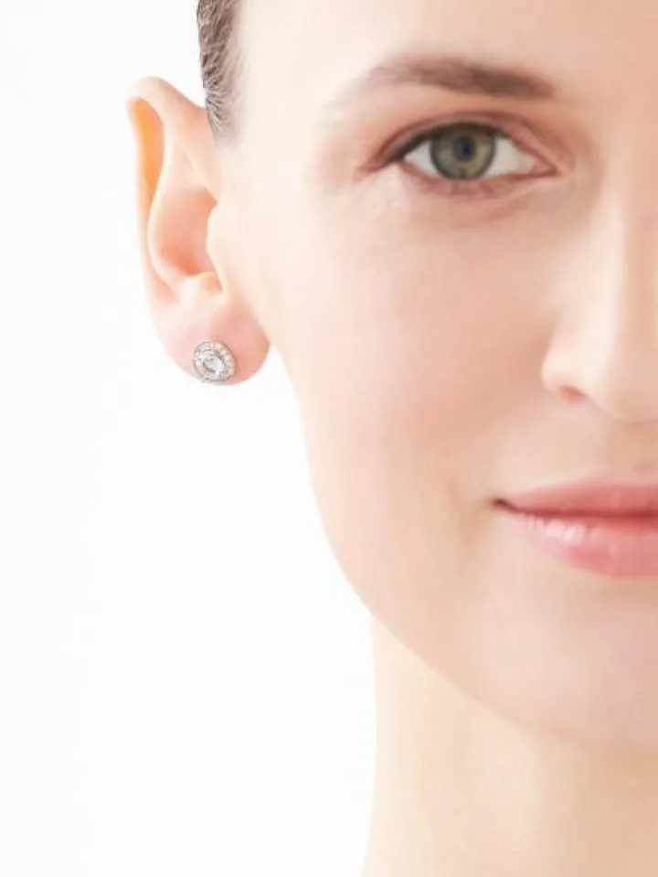 Kolczyki z białego złota z diamentami i akwamarynami - próba 585