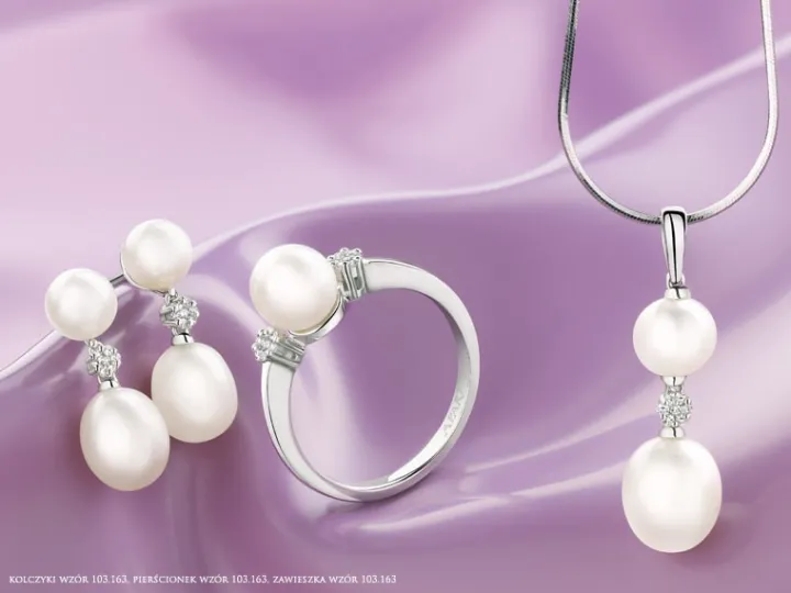 Kolczyki z białego złota z diamentami i perłami - próba 585