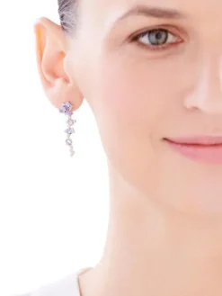 Kolczyki z białego złota z diamentami, tanzanitami i topazami białymi - próba 585