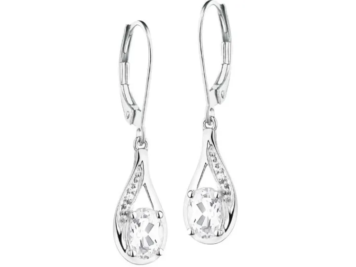 Kolczyki z białego złota z diamentami i topazami białymi - próba 585