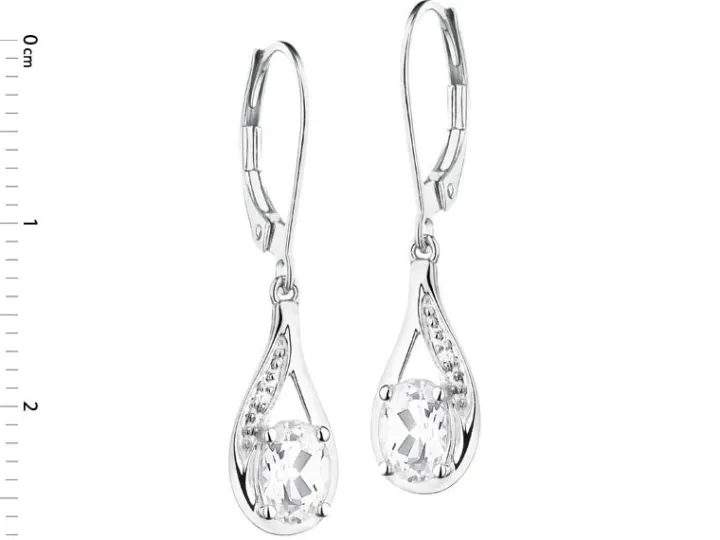 Kolczyki z białego złota z diamentami i topazami białymi - próba 585