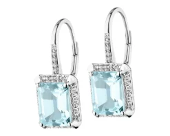 Kolczyki z białego złota z diamentami i topazami Sky Blue - próba 585