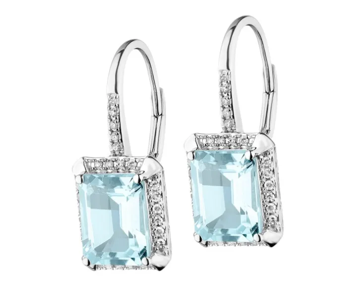 Kolczyki z białego złota z diamentami i topazami Sky Blue - próba 585