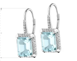 Kolczyki z białego złota z diamentami i topazami Sky Blue - próba 585