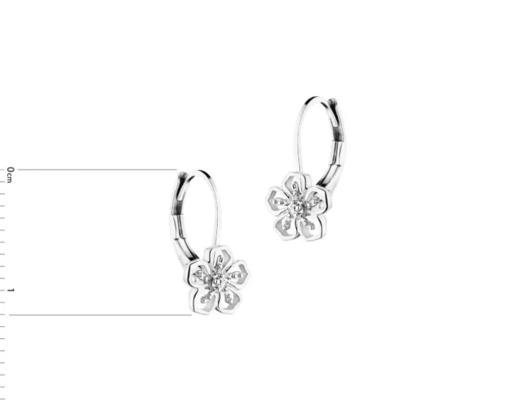 Kolczyki z białego złota z diamentami - kwiaty - 0,01 ct - próba 585
