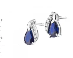Kolczyki z białego złota z diamentami i szafirami - próba 585