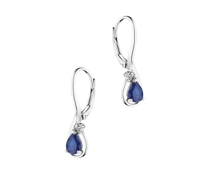 Kolczyki z białego złota z diamentami i szafirami - próba 585