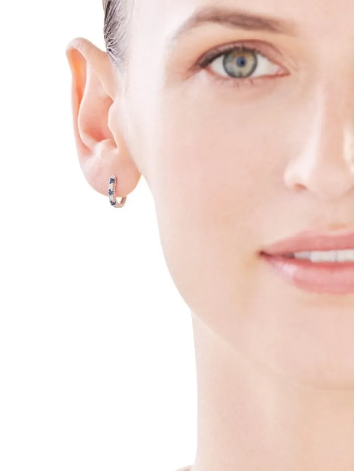 Kolczyki z białego złota z diamentami i szafirami - próba 585