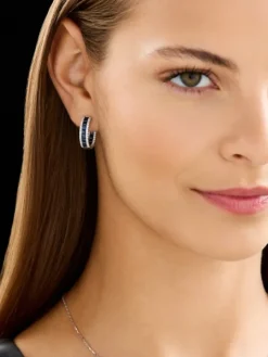 Kolczyki z białego złota z brylantami i szafirami - koła - próba 585