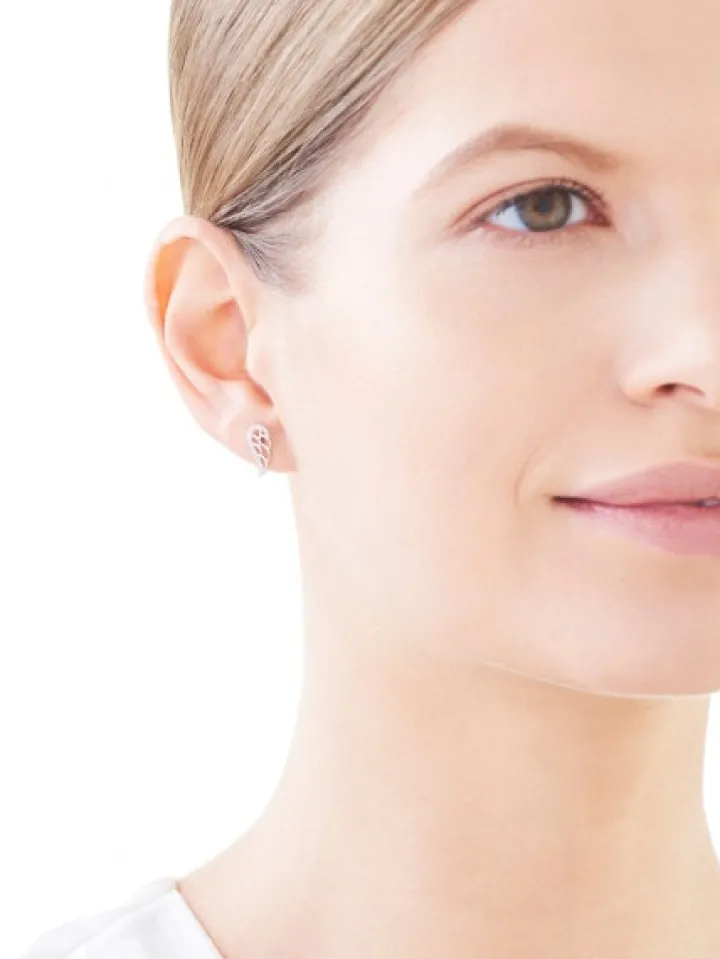 Kolczyki z białego złota z diamentami - skrzydła - 0,02 ct - próba 375