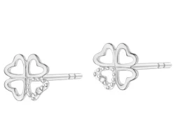 Kolczyki z białego złota z diamentami - koniczyny, serce - 0,004 ct - próba 585