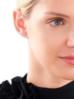 Kolczyki z białego złota z diamentami - koniczyny, serce - 0,004 ct - próba 585