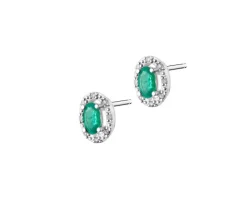 Kolczyki z białego złota z diamentami i szmaragdami - próba 585