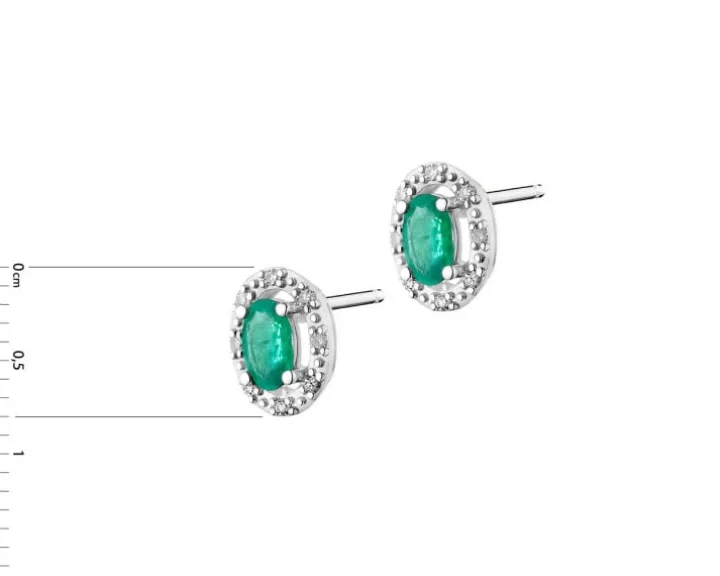 Kolczyki z białego złota z diamentami i szmaragdami - próba 585