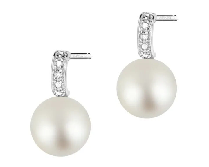 Kolczyki z białego złota z diamentami i perłami - próba 585