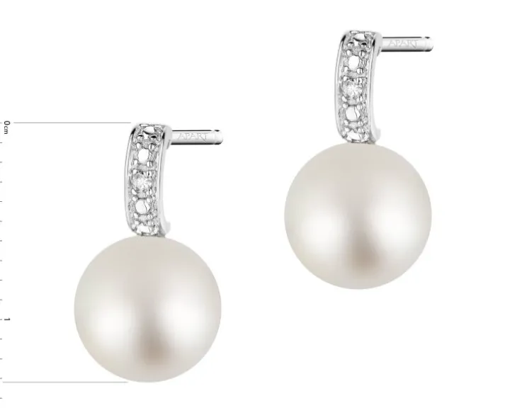 Kolczyki z białego złota z diamentami i perłami - próba 585