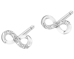 Kolczyki z białego złota z diamentami - nieskończoność - 0,006 ct - próba 585