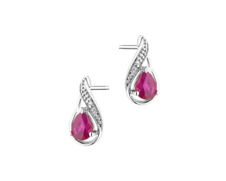 Kolczyki z białego złota z diamentami i rubinami - próba 585