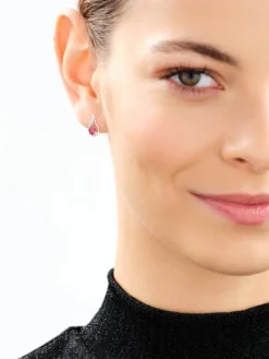 Kolczyki z białego złota z diamentami i rubinami - próba 585