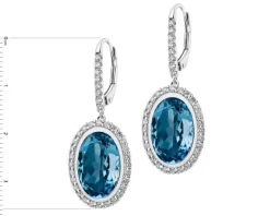 Kolczyki z białego złota z brylantami i topazami London Blue - próba 585