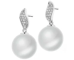 Kolczyki z białego złota z brylantami i perłami South Sea - próba 585