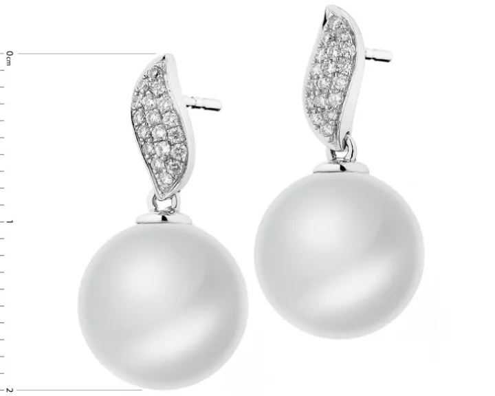 Kolczyki z białego złota z brylantami i perłami South Sea - próba 585