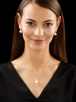 Kolczyki z białego złota z brylantami i perłami South Sea - próba 585