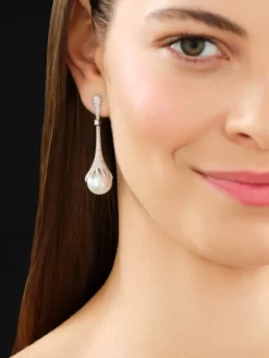 Kolczyki z białego złota z brylantami i perłami South Sea - próba 750