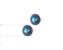 Kolczyki z białego złota z czarnymi diamentami, topazami London Blue i szafirami - próba 585