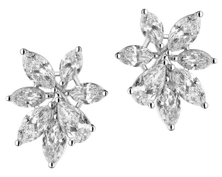 Kolczyki z białego złota z diamentami - kwiaty - 3,88 ct - próba 750