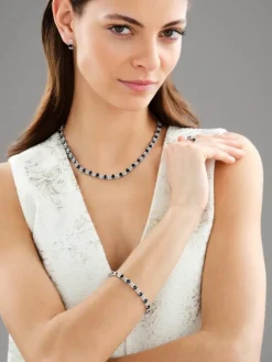 Kolczyki z białego złota z brylantami i szafirami - próba 585