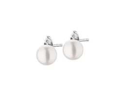 Kolczyki z białego złota z diamentami i perłami - próba 585