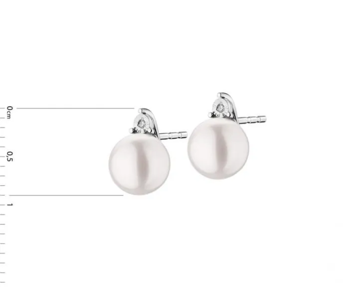 Kolczyki z białego złota z diamentami i perłami - próba 585