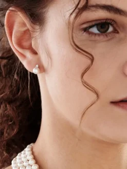 Kolczyki z białego złota z diamentami i perłami - próba 585