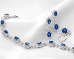 Kolczyki z białego złota z brylantami i szafirami - próba 585