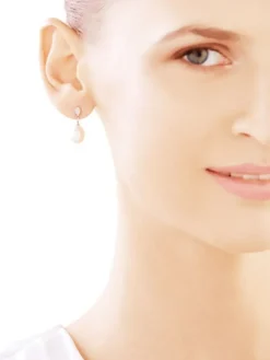 Kolczyki z białego złota z brylantami i perłami - próba 585