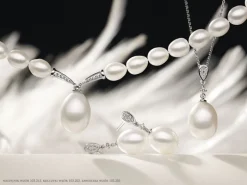 Kolczyki z białego złota z brylantami i perłami - próba 585