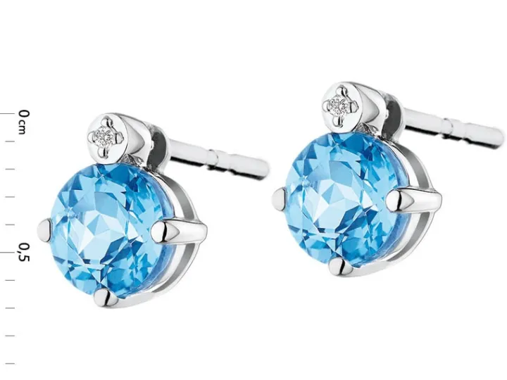 Kolczyki z białego złota z diamentami i topazami - próba 375