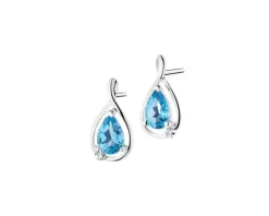 Kolczyki z białego złota z diamentami i topazami - próba 585