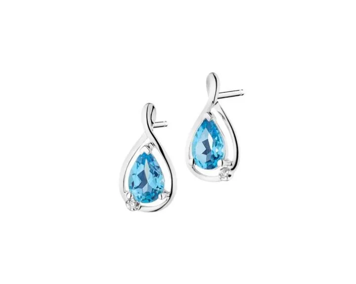 Kolczyki z białego złota z diamentami i topazami - próba 585