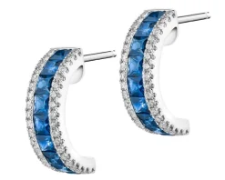 Kolczyki z białego złota z brylantami i szafirami - próba 585