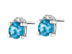 Kolczyki z białego złota z diamentami i topazami London Blue - próba 375