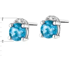 Kolczyki z białego złota z diamentami i topazami London Blue - próba 375