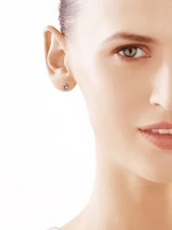 Kolczyki z białego złota z diamentami i topazami London Blue - próba 375